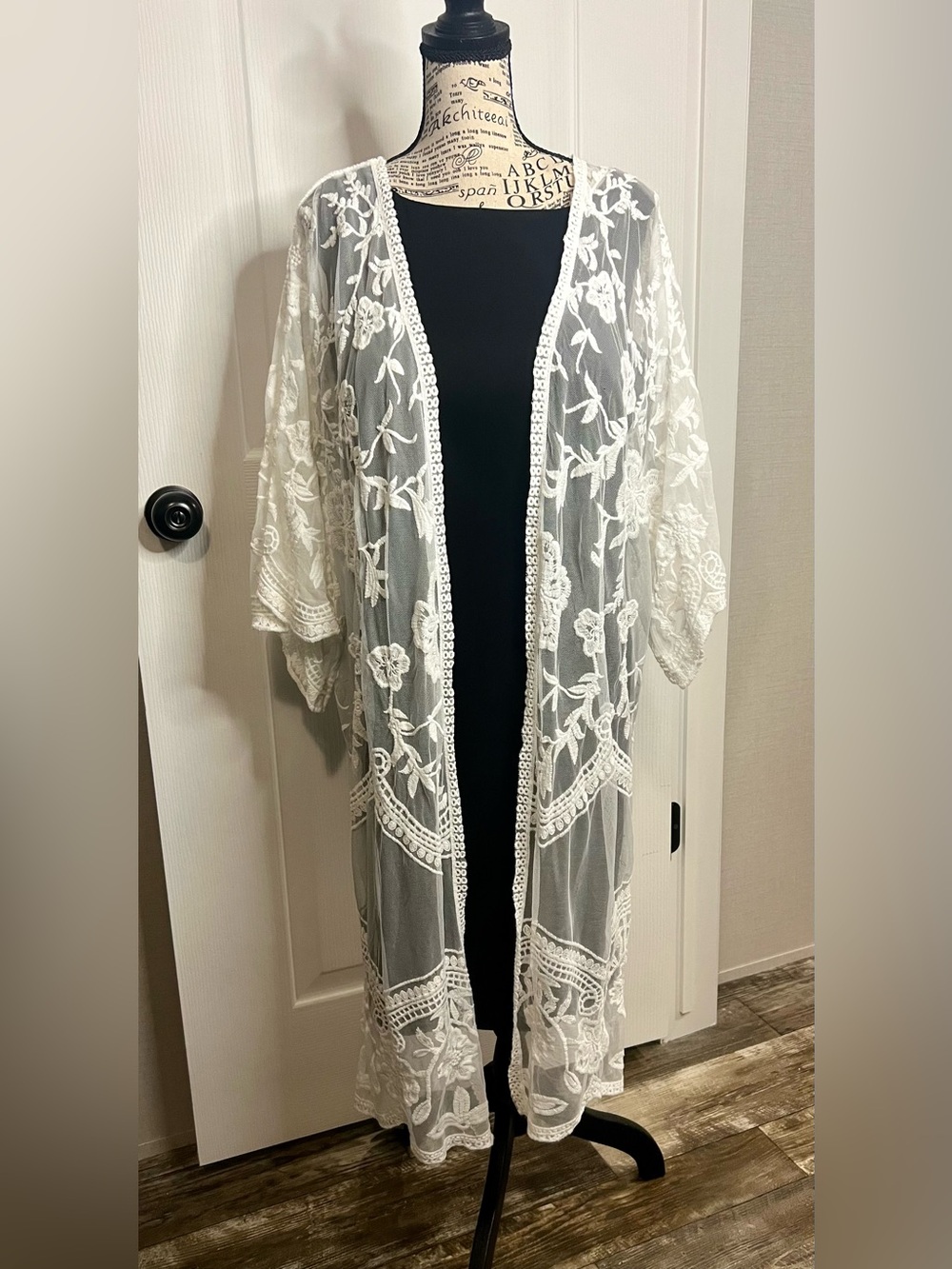 She + Sky White Floral Lace Duster Cardigan